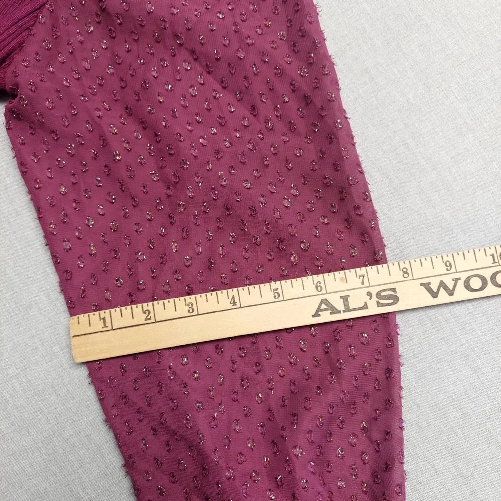 Anthropologie Burgandy Rib Knit Top S Puff Sleeve Coquette Semi Sheer Romantic‎